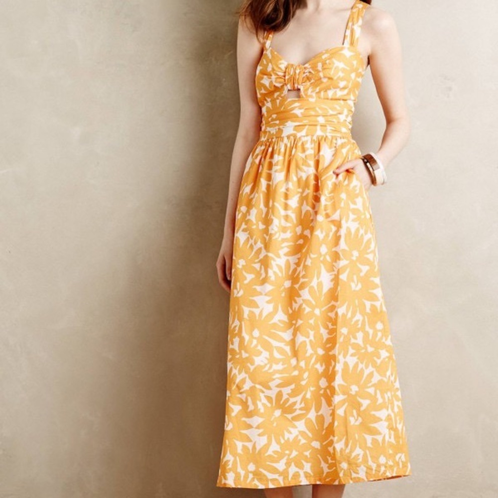 NWT Anthropologie Whit Two Petite Helenium Cut Out Midi Floral Dress Womens 2P
